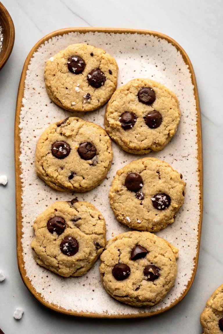 Freshly baked chickpea chocolate chip cookies on a plate.