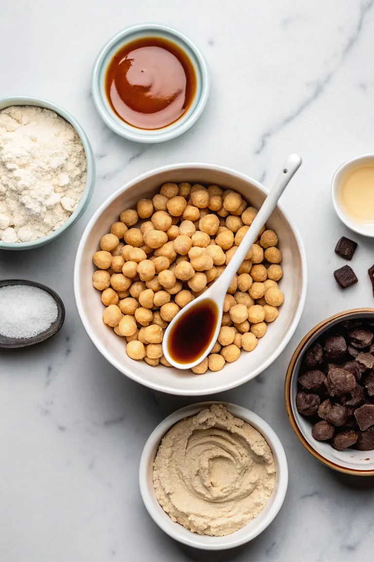 Ingredients for chickpea chocolate chip cookies.