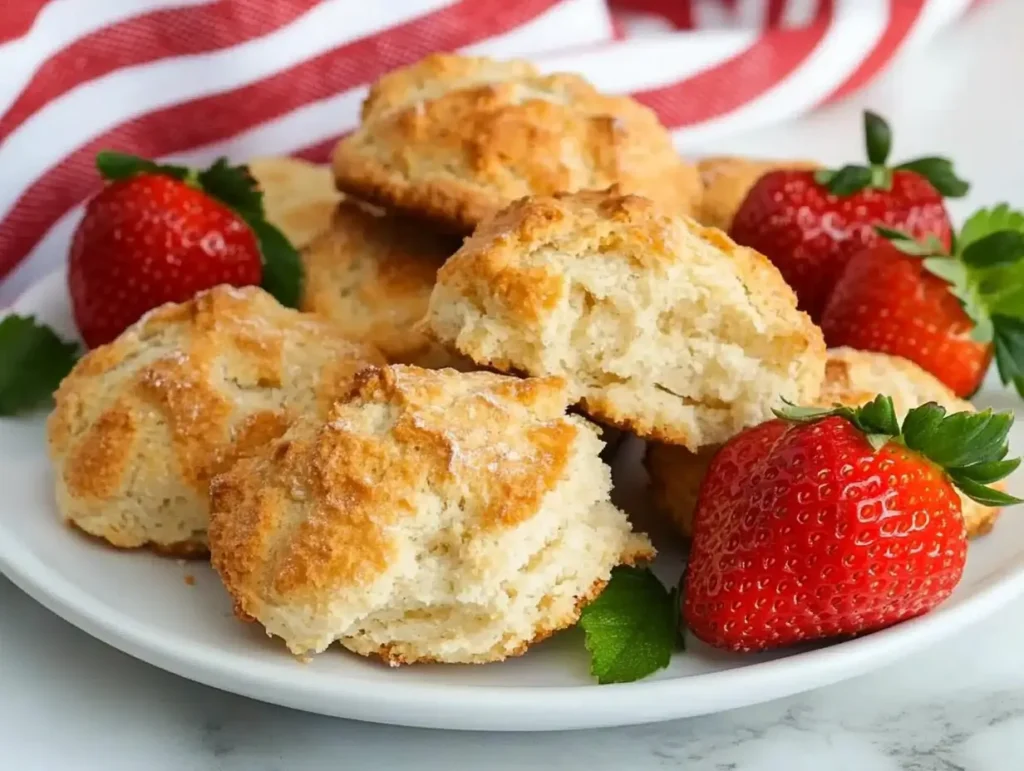 Bisquick shortcakes with fresh strawberries on a plate