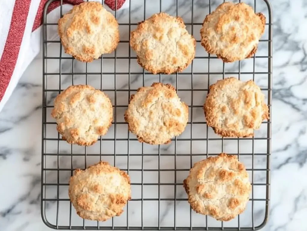 Golden Bisquick shortcakes cooling on a wire rack