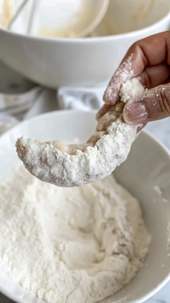 Close-up of a shrimp coated in flour