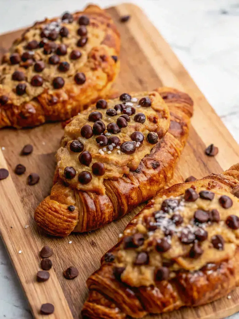 Croissants with cookie dough and chocolate chips.