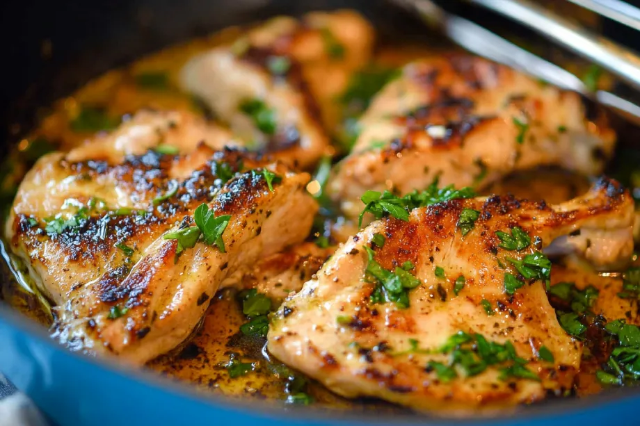 Glass bowl with spices, garlic, and olive oil, creating a flavorful marinade for cooking turkey chops.
