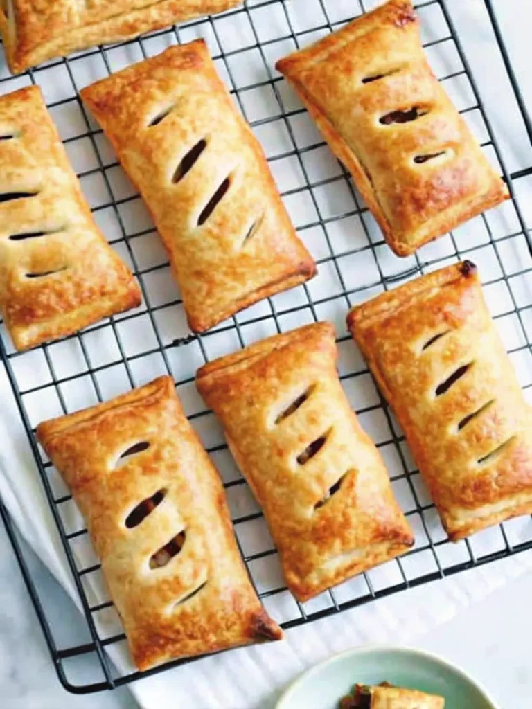 cooling on a wire rack, showing crispy layers and slits on top.