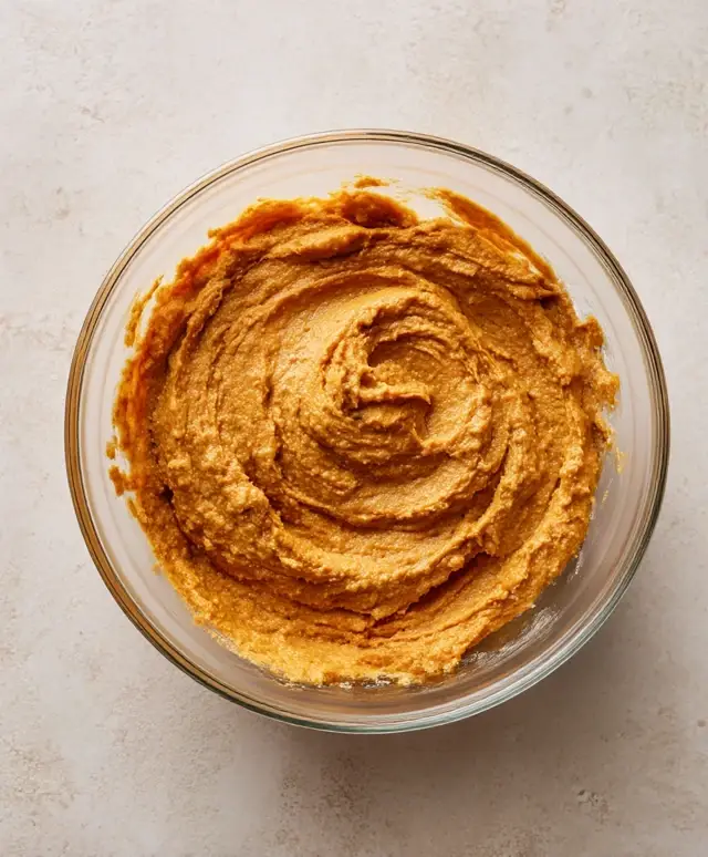 Mixed batter for gluten free pumpkin bread in a bowl