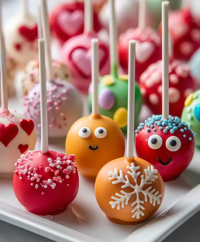 Assorted birthday cake pops decorated for different holidays